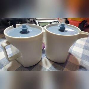 Vintage Tupperware Sugar And Creamer Set With Lids, Blue And White